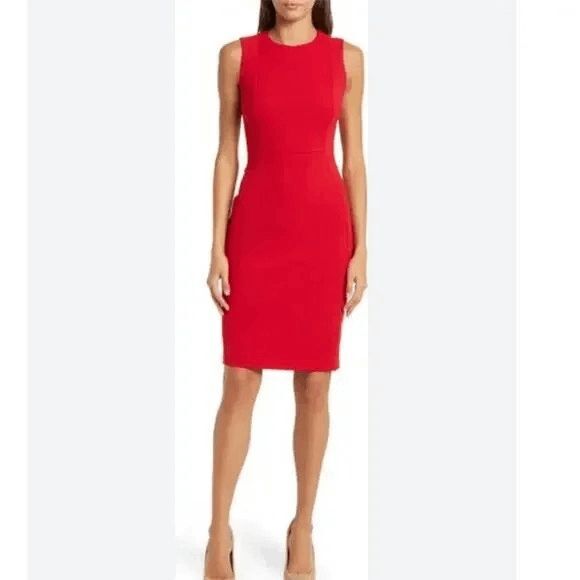 NWT Calvin Klein red career to cocktail sheath dress Sz 14 seamed  CD3c1a00 - Picture 1 of 11